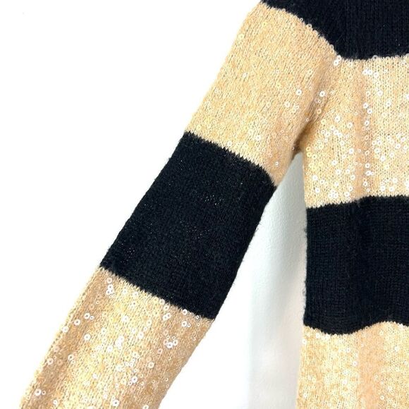 **** J. Crew Wynter Black and Gold Sequin Striped Sweater (G) *** - Picture 3 of 8